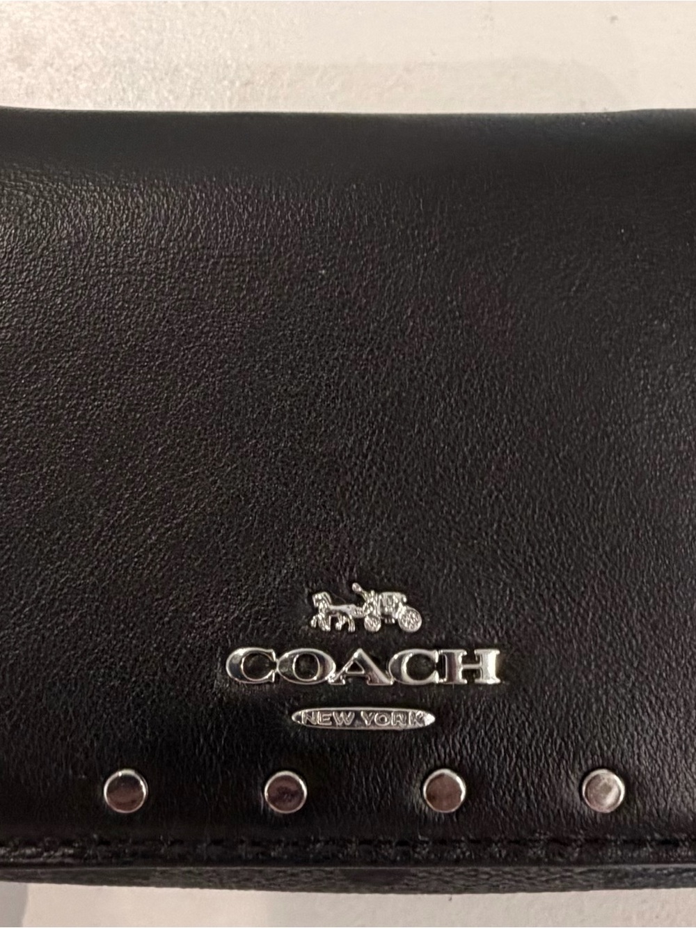 Coach Black Leather Zip Wallet with Silver Stud Detailing